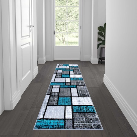 Flash Furniture Turquoise 2' x 7' Color Blocked Indoor Area Rug OKR-RG1110-27-TQ-GG